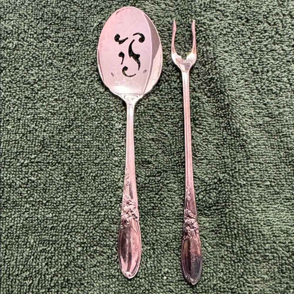 Vintage Community White Orchid silver spoon and seafood fork